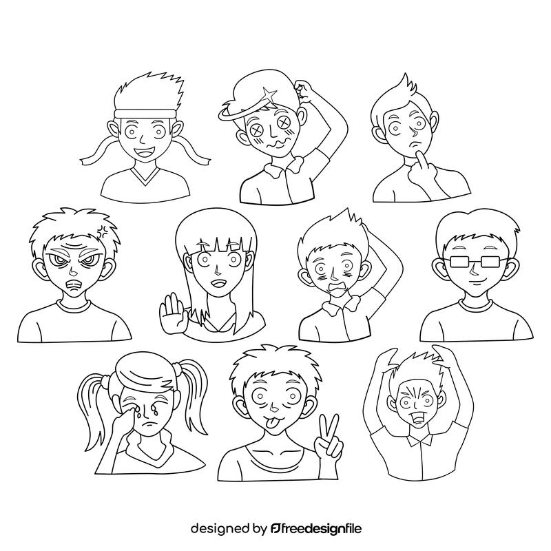 Emotion  set black and white vector