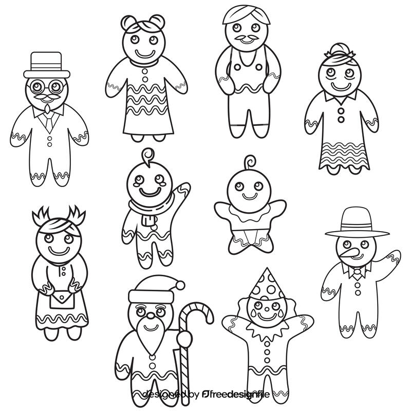 Gingerbread set black and white vector
