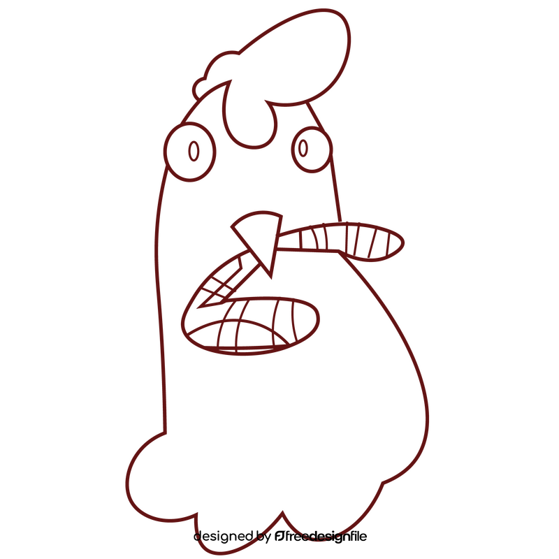 Chicken with worm cartoon black and white clipart