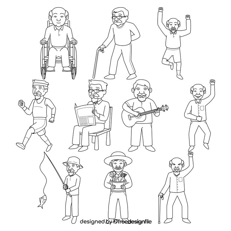 Oldman  Set black and white vector