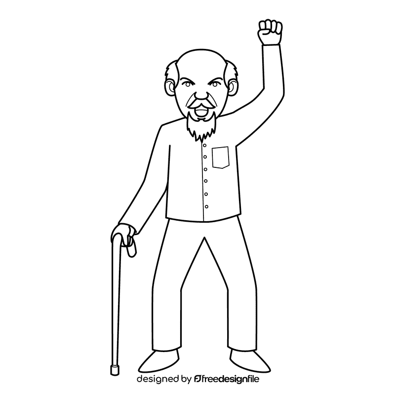 Oldman Angry black and white clipart
