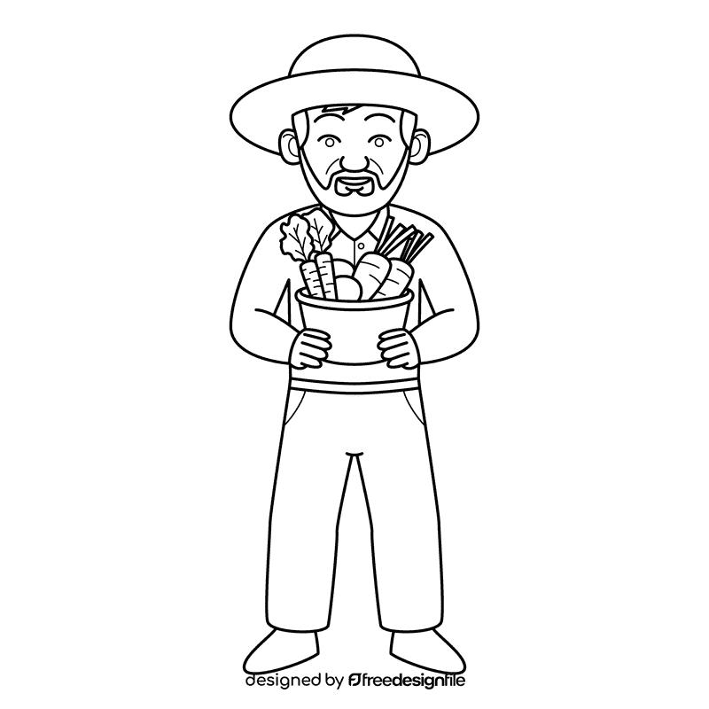 Oldman Farmer black and white clipart