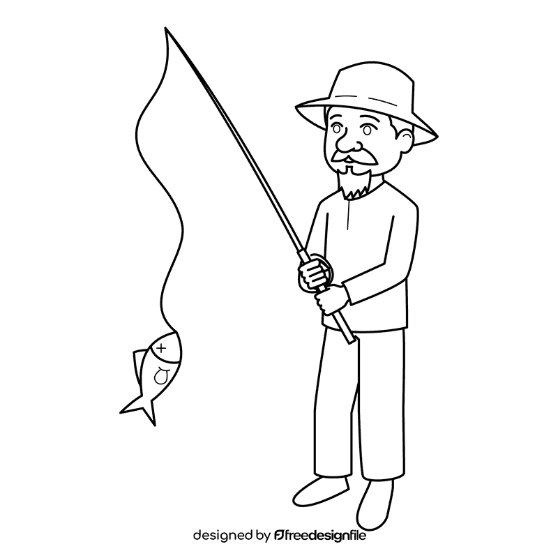Oldman Fishing black and white clipart