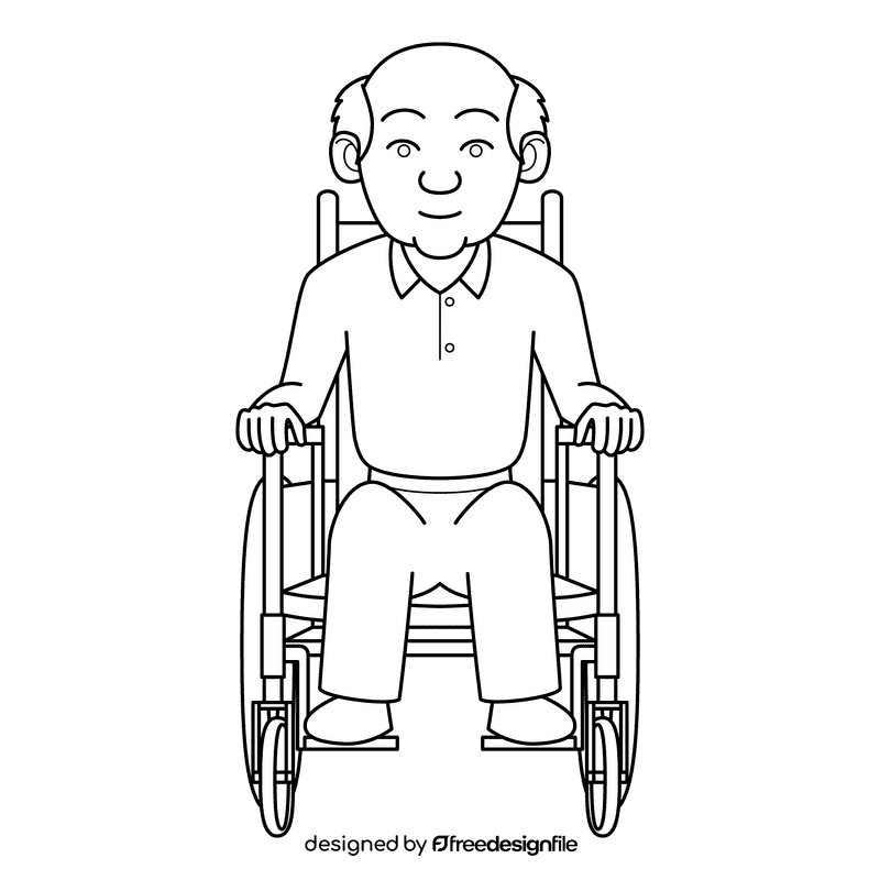 Oldman Wheelchair black and white clipart