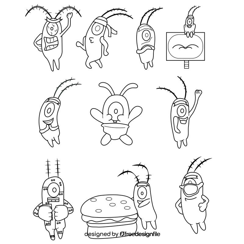 Plankton set black and white vector