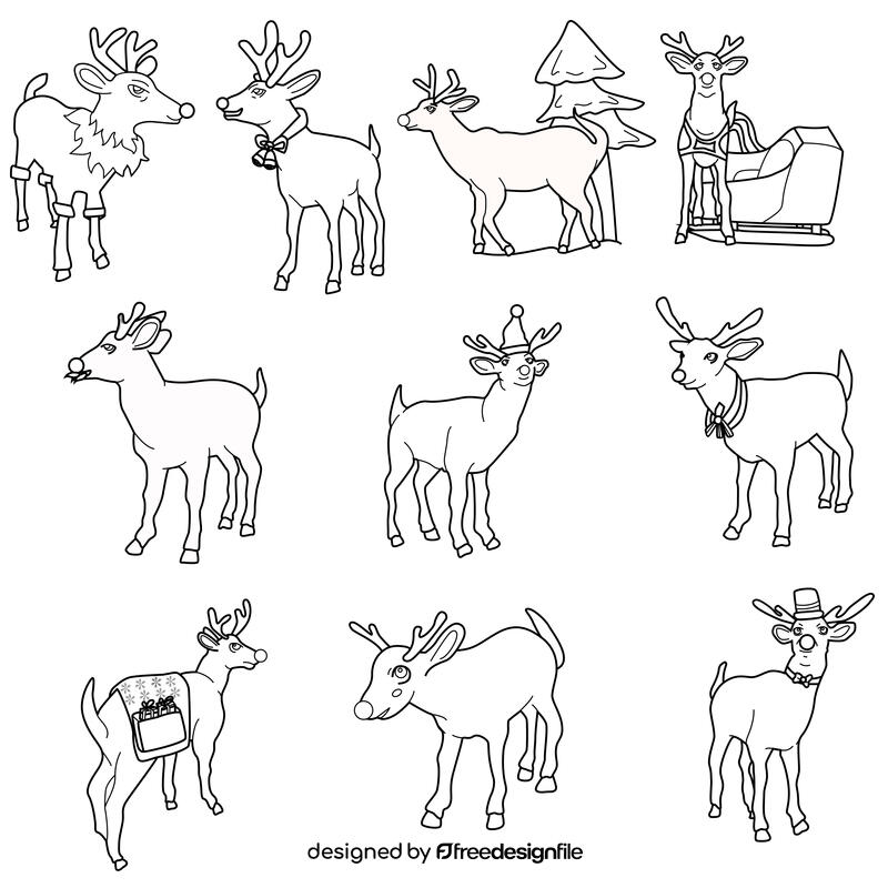 Rudolph set black and white vector