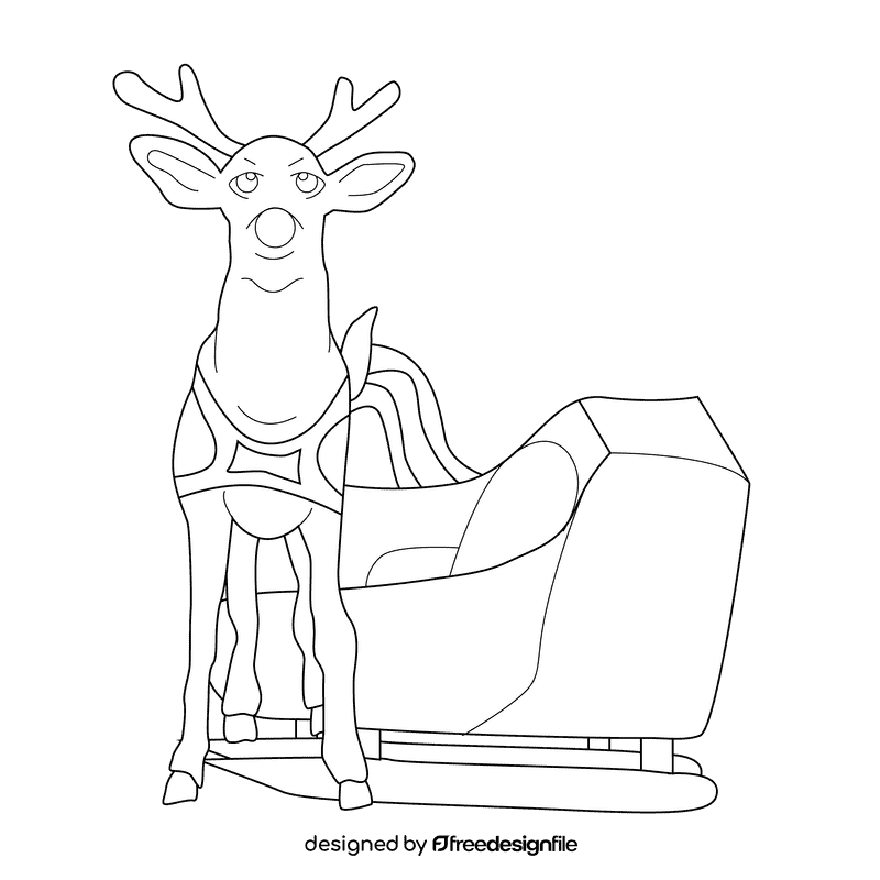 Rudolph sleigh black and white clipart