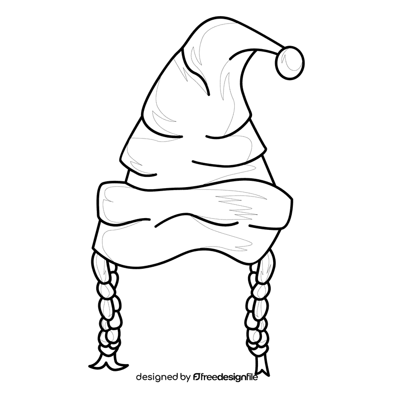 Santa hair black and white clipart