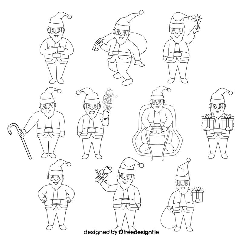 Santa claus  set black and white vector