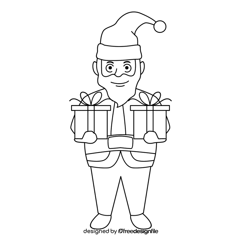 Santa claus double gift black and white clipart