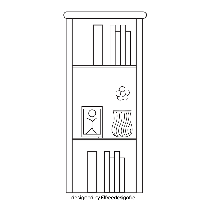 Bookshelf drawing black and white clipart