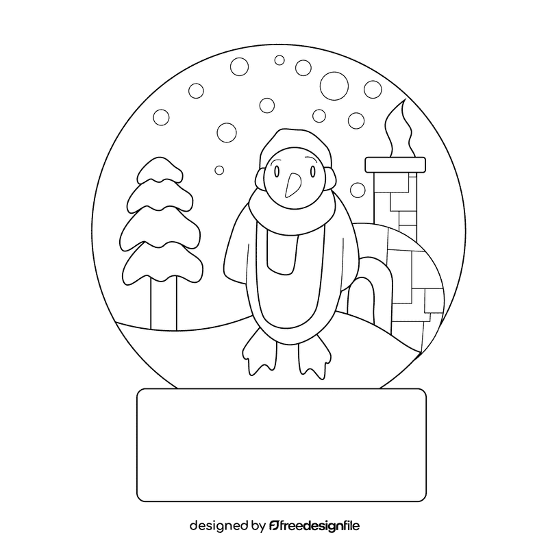Snow globe penguin black and white clipart