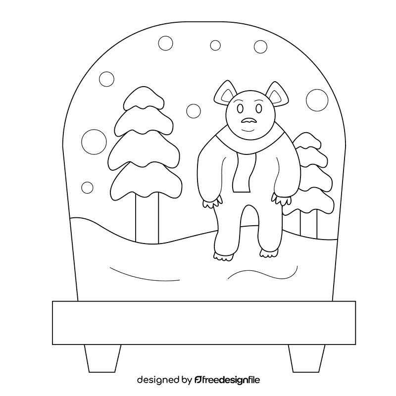 Snow globe polar bear black and white clipart