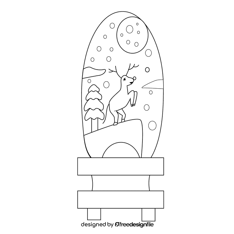 Snow globe rudolph black and white clipart