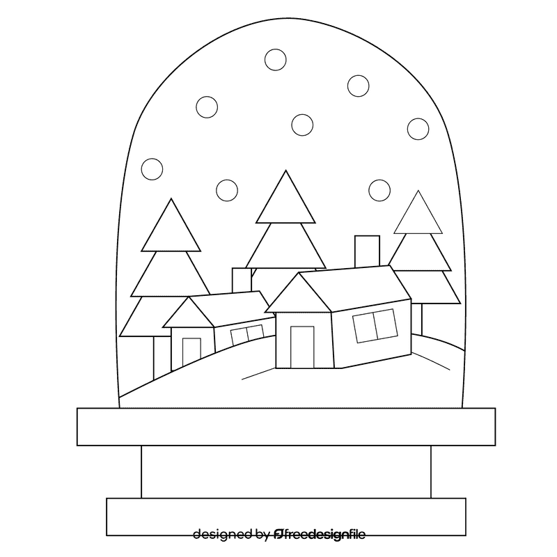 Snow globe snow village black and white clipart