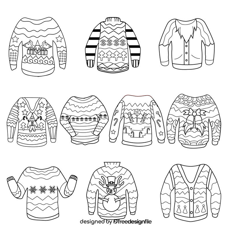 Ugly christmas sweater set black and white vector