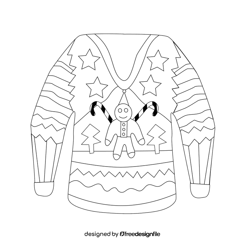Ugly christmas sweater ginger bread black and white clipart