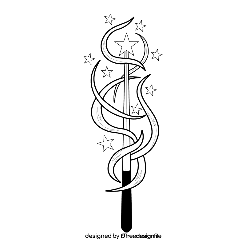 Wand star black and white clipart