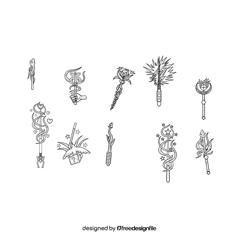 Wand  set black and white vector