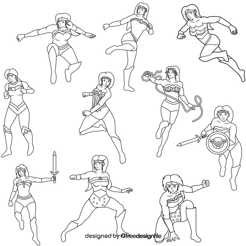 Wonder Woman Set black and white vector
