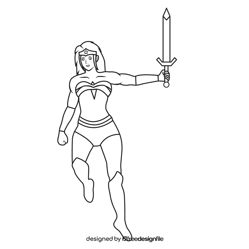Wonder Woman Sword black and white clipart