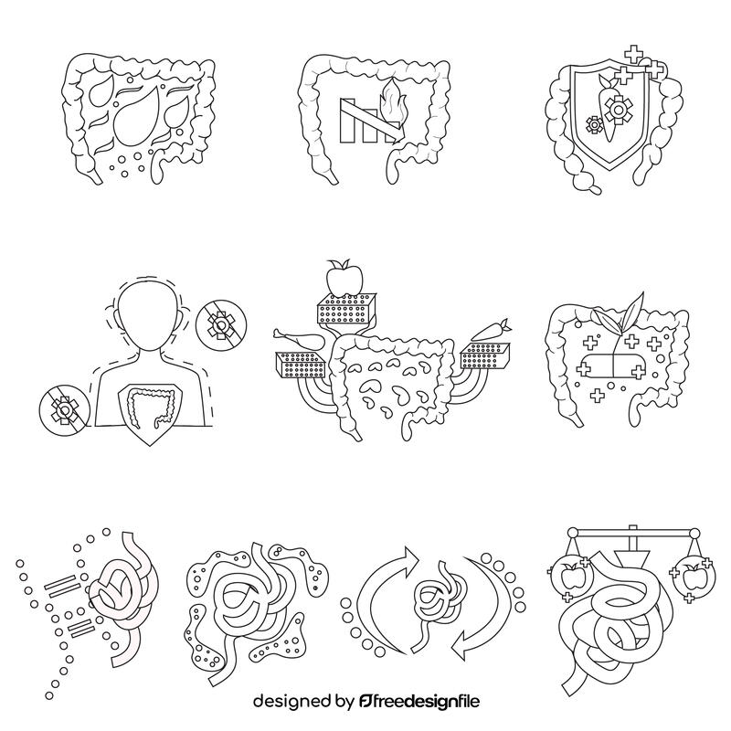 Intestine set black and white vector