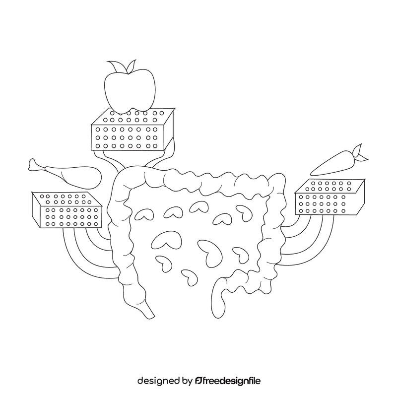 Intestine food absoption black and white clipart