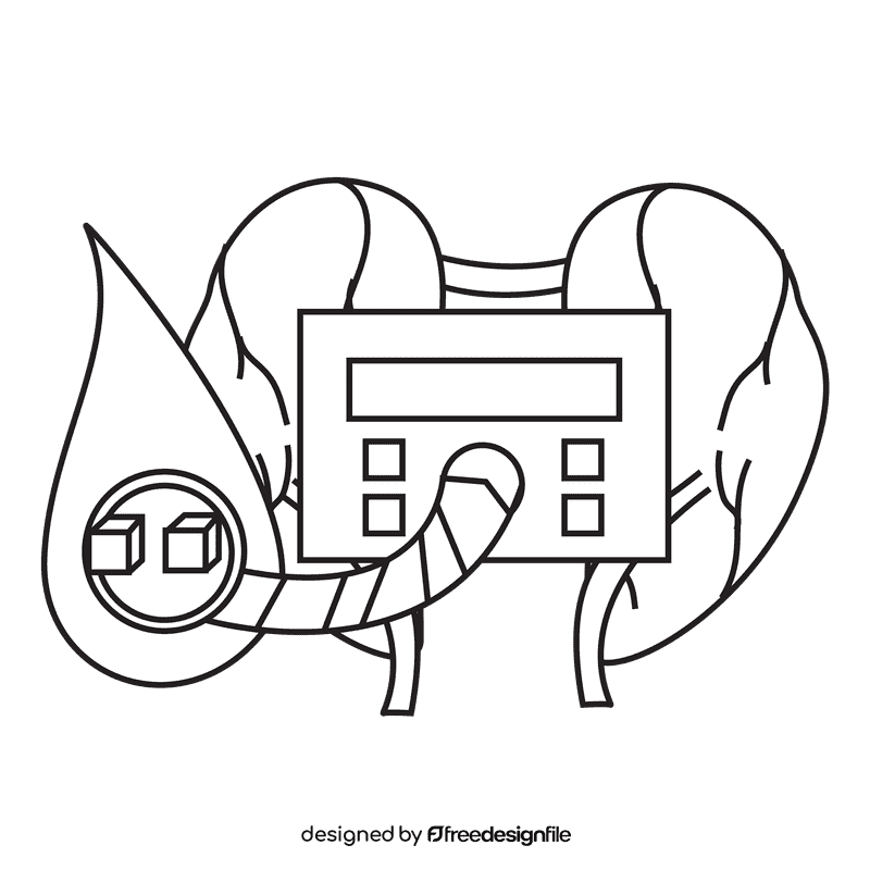 Kidney control blood sugar level black and white clipart