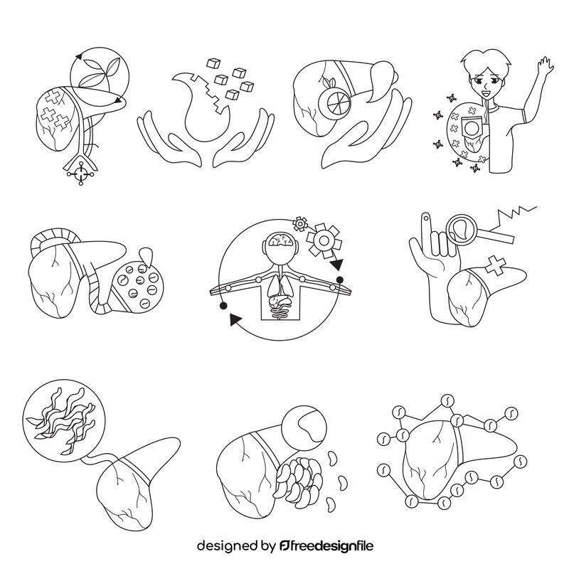Liver set black and white vector