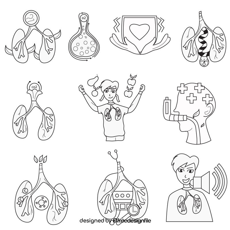 Lungs set black and white vector