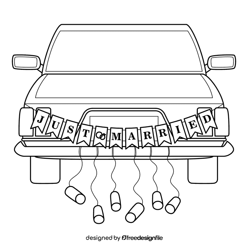 Marriage Just Married Car black and white clipart