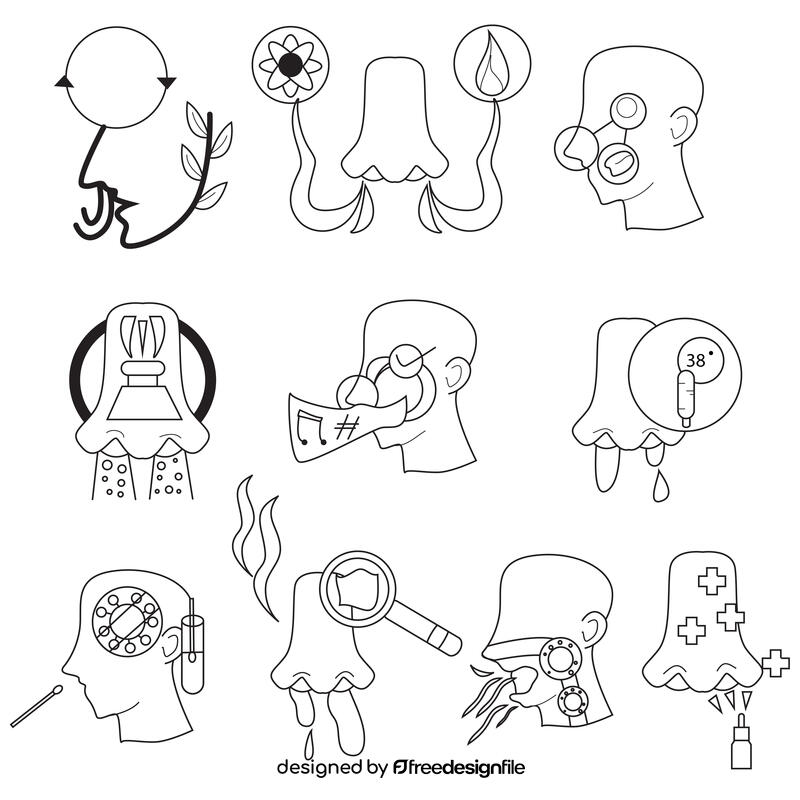 Nose set black and white vector