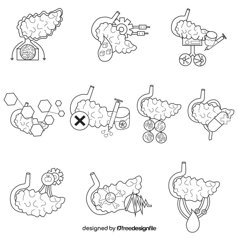 Pancreas set black and white vector