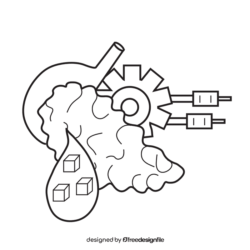 Pancreas control blood sugar black and white clipart