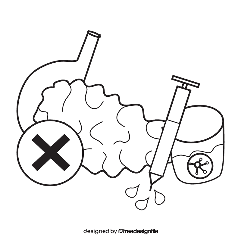 Pancreas diabetes black and white clipart