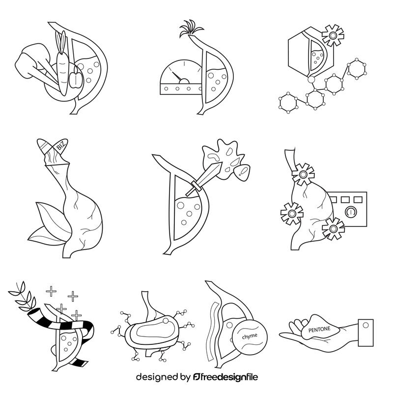 Stomach set black and white vector