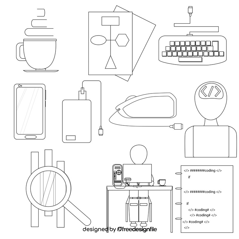 Software engineer icons set black and white vector
