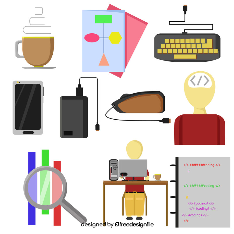 Software engineer icons set vector