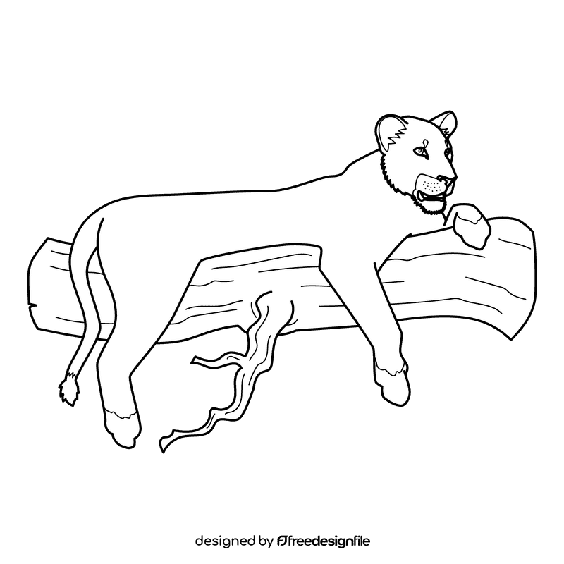 Lioness In A Tree black and white clipart