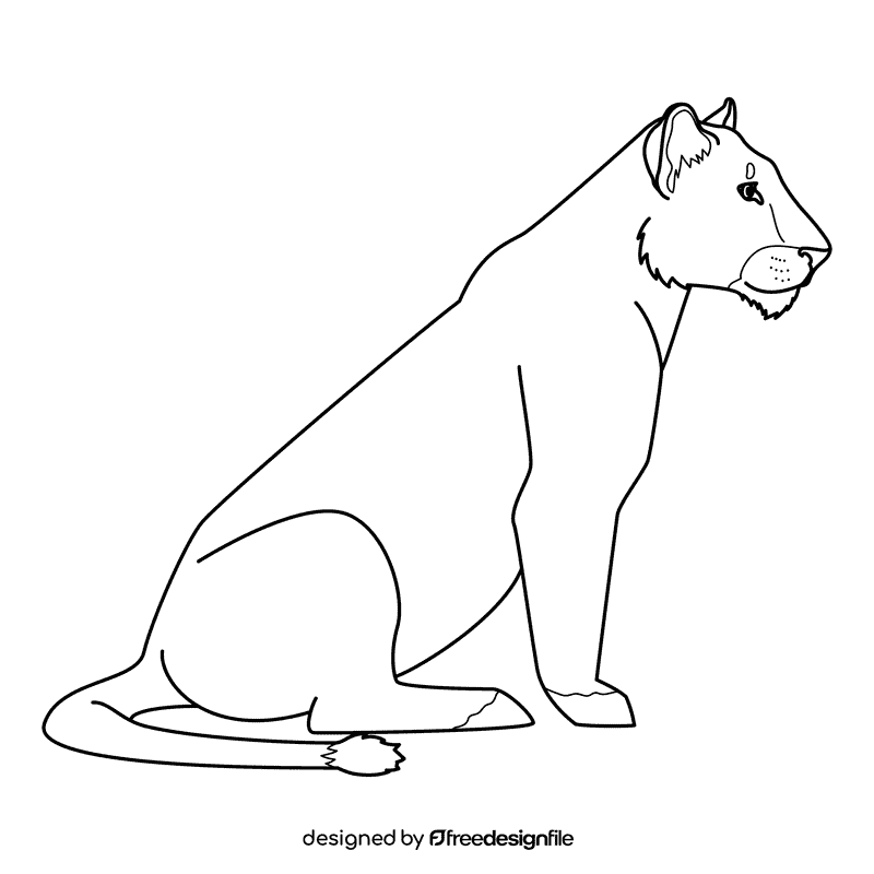 Lioness Sitting black and white clipart