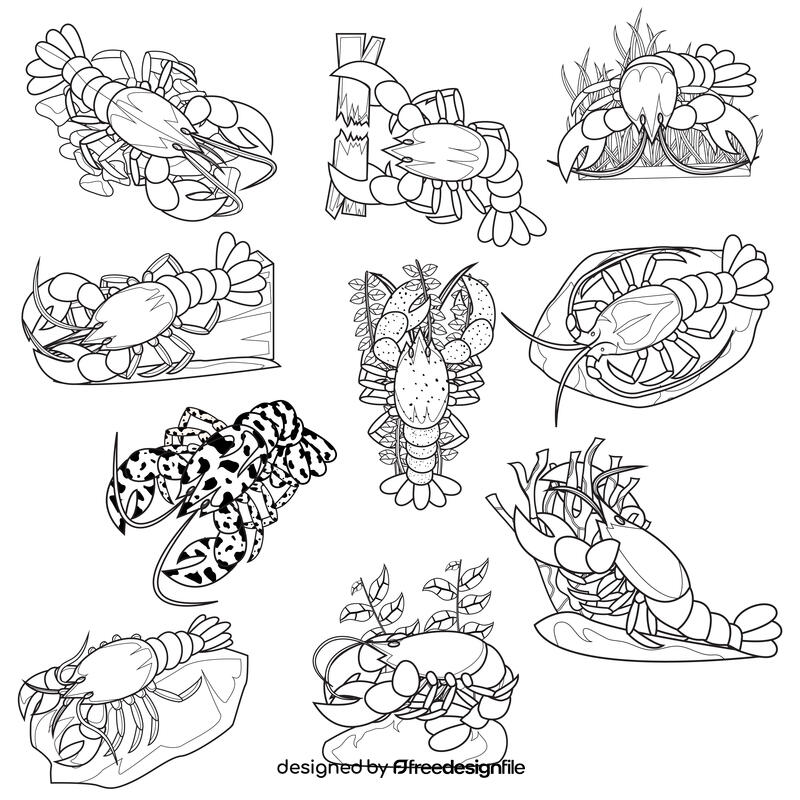 Lobster Set black and white vector