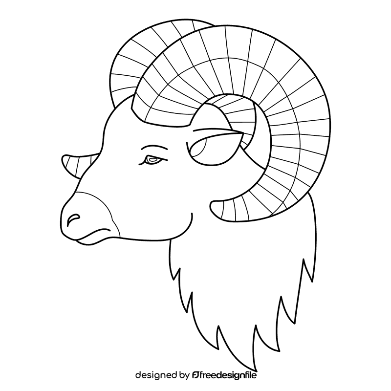 Ram Big Horns black and white clipart