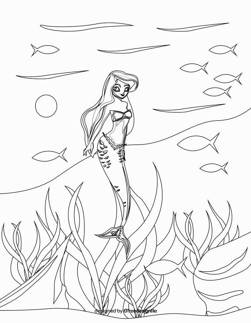 Mermaid girl black and white vector