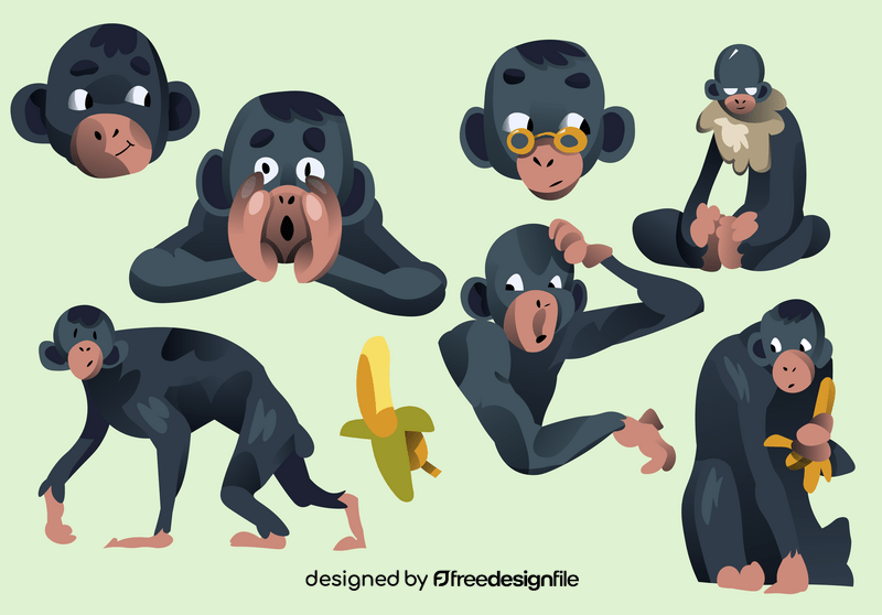 Chimpanzee cartoon set vector