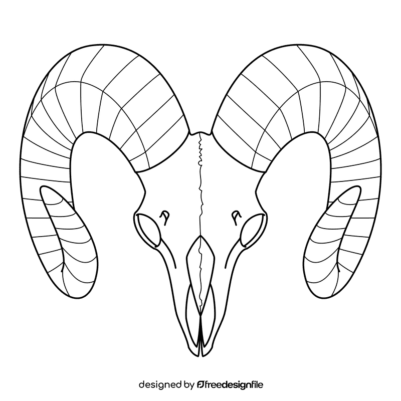 Ram Head Skull black and white clipart