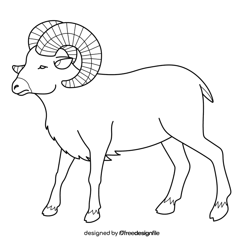 Ram Standing black and white clipart