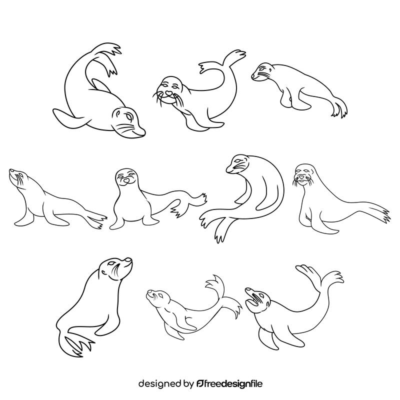Sealion  set black and white vector