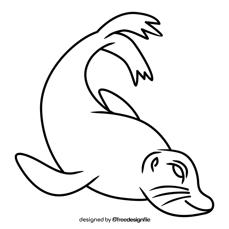 Sealion dives black and white clipart