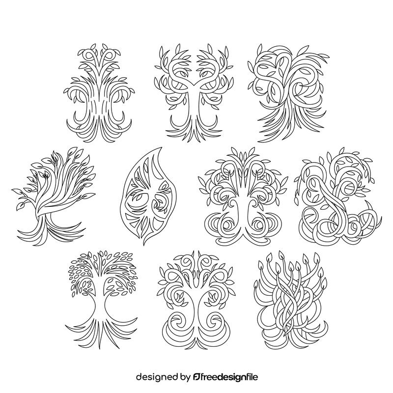 Tree Of Life  Set black and white vector
