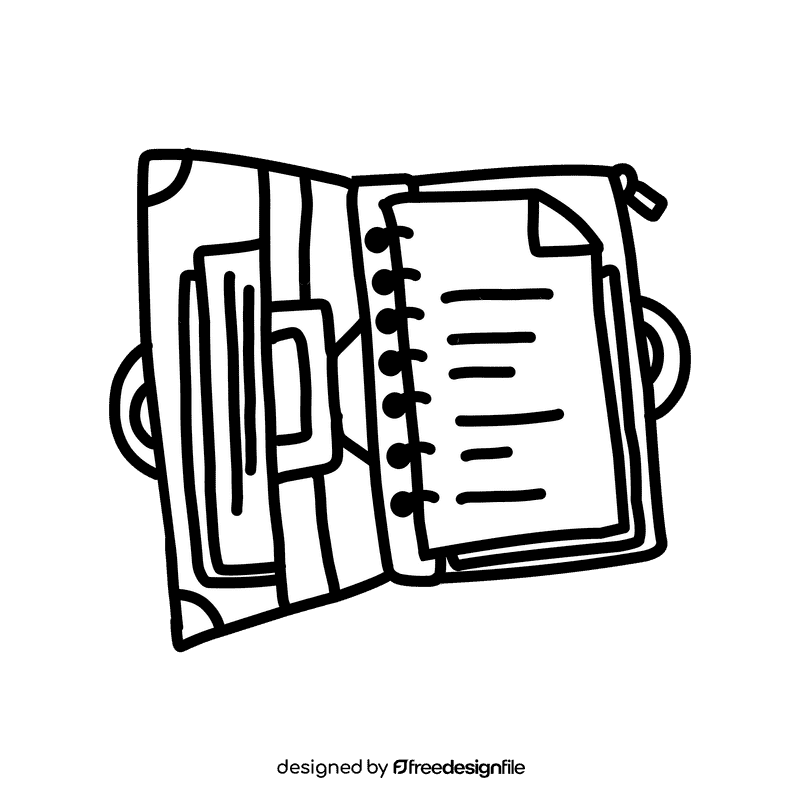 Binder Zipped black and white clipart